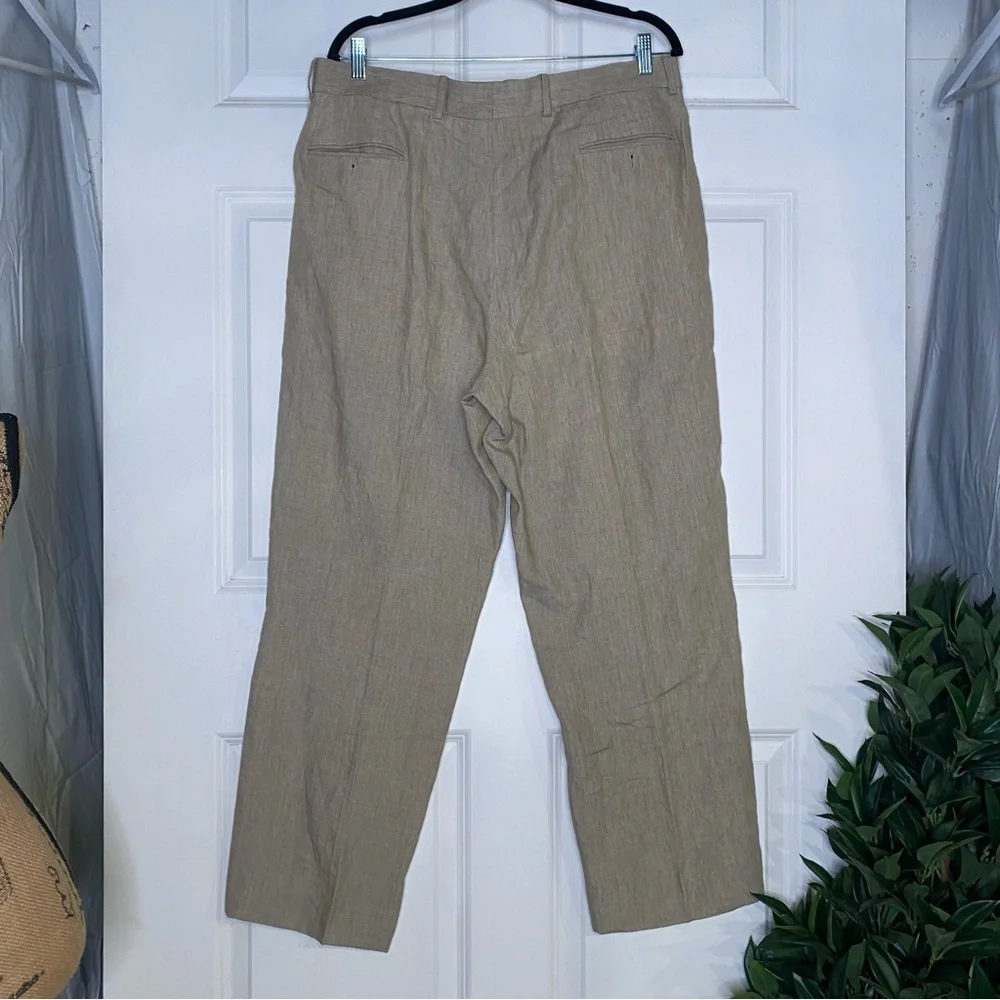 Paul Fredrick Plaid Linen Flat Front Beige Tan Suit Pants Size 36